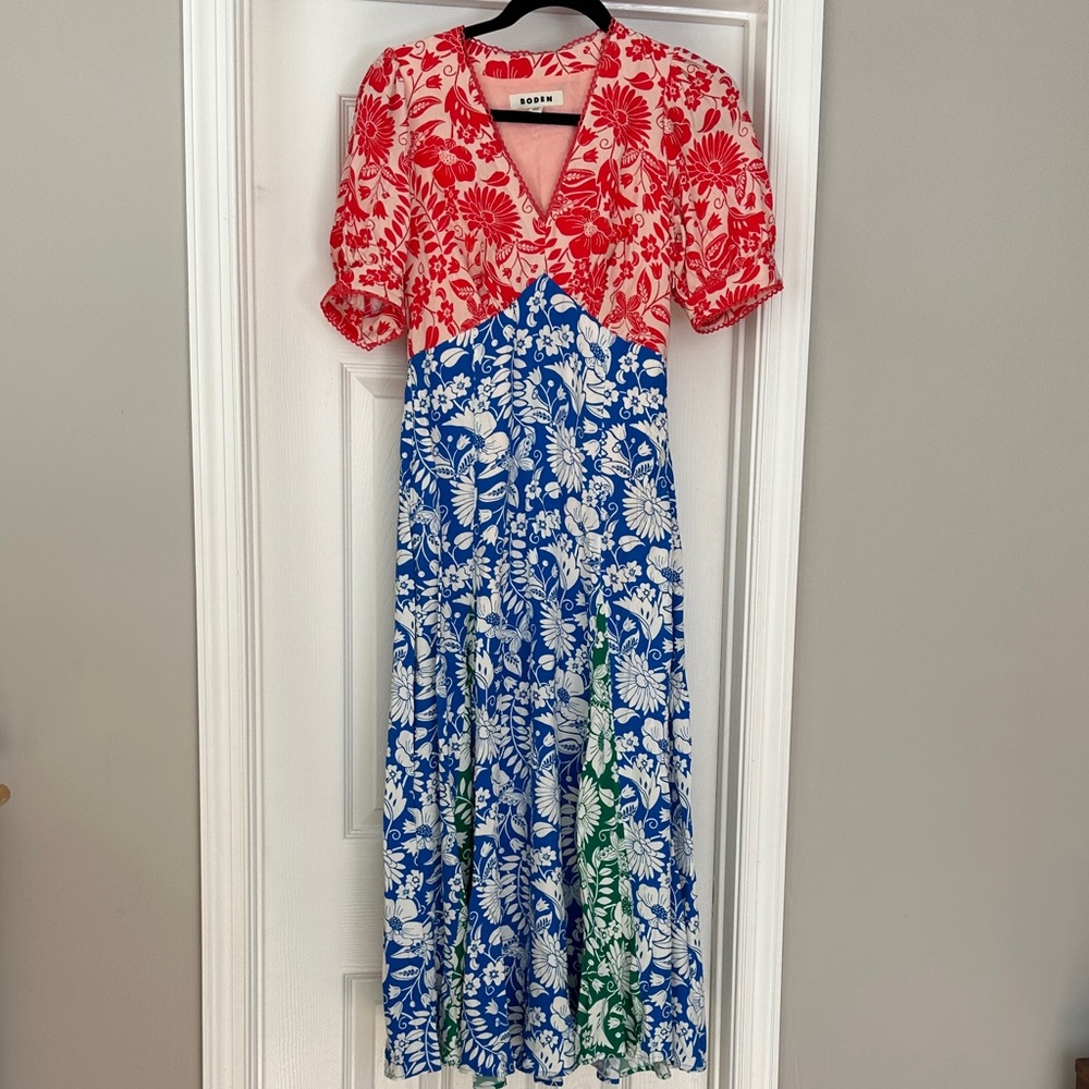 Boden Red and Blue Floral Maxi Dress